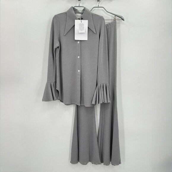 Sleeper Lurex Lounge Suit with Pants in Silver Metallic sz S Small Matching Set - Picture 1 of 16